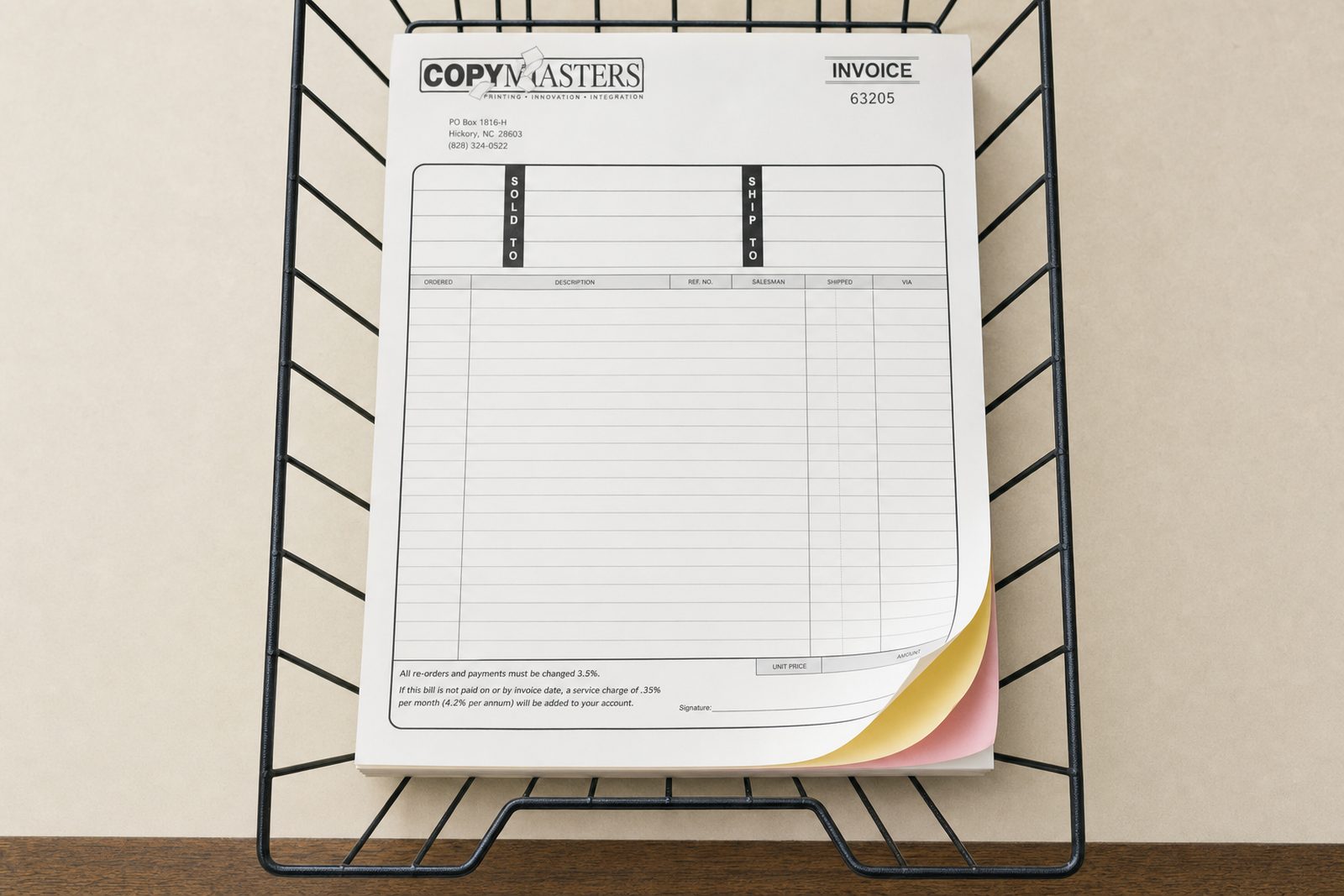 Business forms printed at CopyMasters in Hickory, NC